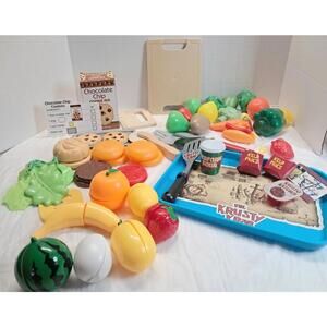 Large Lot Of Pretend Play Food Cut Open Fruit Hamburgers Cookies Krusty Crab...